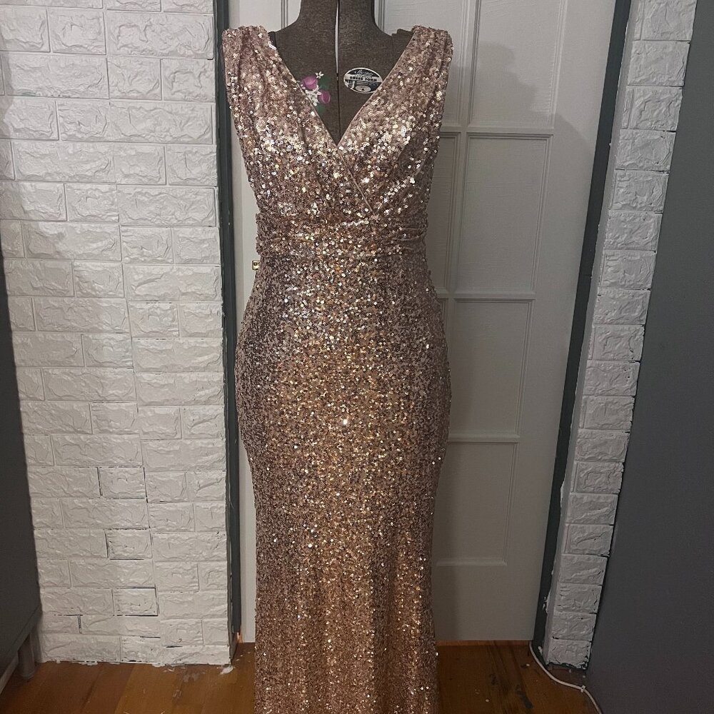 Badgley Mischka Rose Gold Sequin Gown